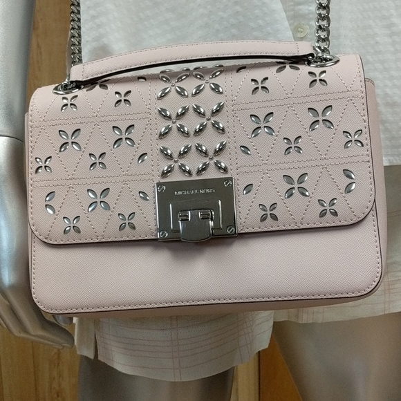 Michael Kors Tina Shoulder Flap Leather Studded Handbag - Picture 2 of 14